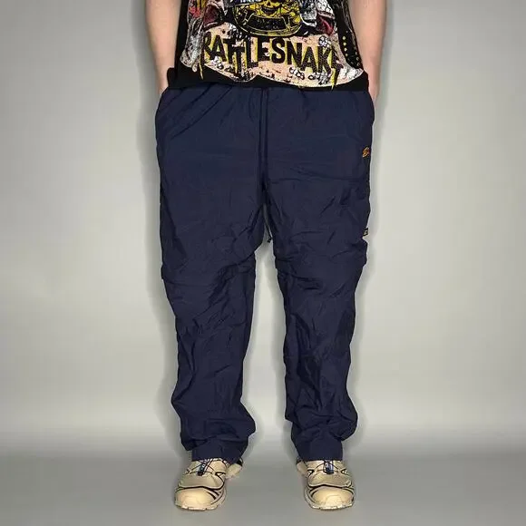 Vintage Starter Track Pants Navy Blue Nylon Sweatpants Yellow Baggy Wide Leg Y2K - Picture 2 of 4